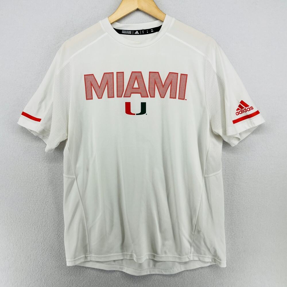MIAMI Shirt Mens M ADIDAS Hurricanes Performance Canes FL University White